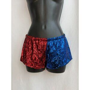 HDE Women's Red Blue Metallic Sequin Booty Shorts Size XS/S American USA Patriot